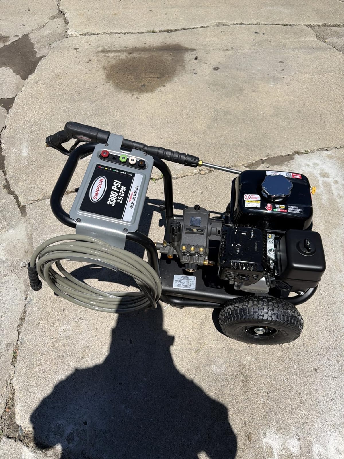 SIMPSON Cleaning PS3228 PowerShot 3300 PSI Gas Pressure Washer, 2.5 GPM, Honda GX200 Engine, Includes Spray Gun and Extension Wand, 5 QC Nozzle Tips, 5/16-inch x 25-foot MorFlex Hose, 49-State | Gas Power Washer For Professionals. AAA Triplex Pump, 25' MorFlex Hose, 5 Nozzles, Steel Frame. 49-State Compliant. PS3228 customer photo 2