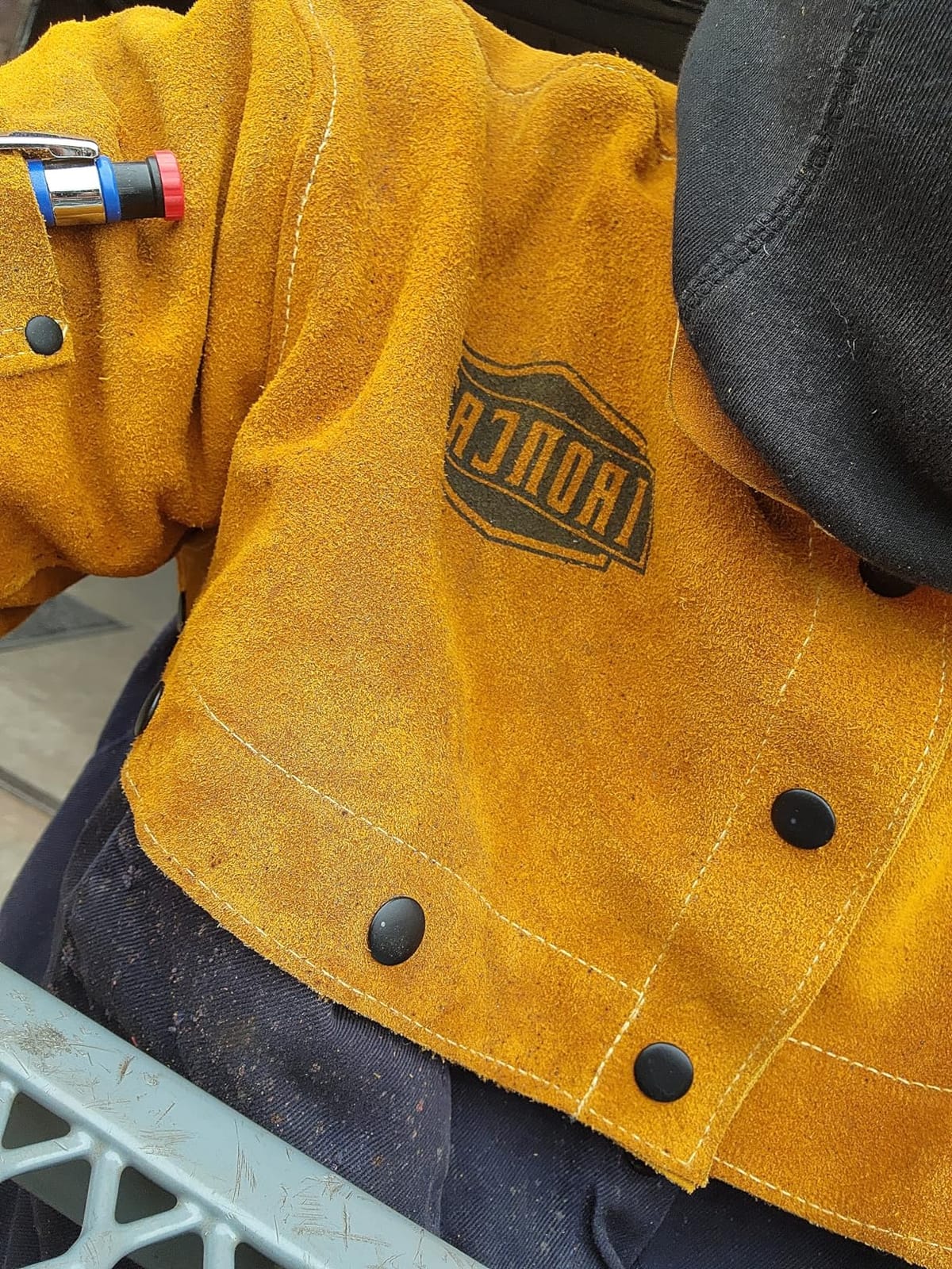 IRONCAT 7000 Cowhide Leather Welding Cape Sleeve - Golden Yellow, Large Size Cape Jacket with Heat Resistance. Welding Gears customer photo 2