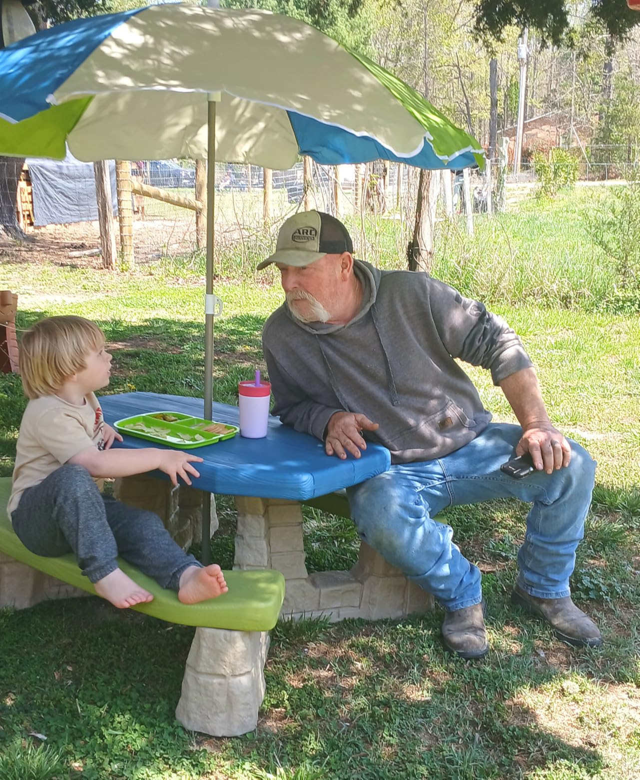 Step2 Naturally Playful Kids Picnic Table with Removable Umbrella, Indoor/Outdoor Toys, Fits 6 Children, Made of Durable Plastic, For Toddlers 3+ Years Old, Blue & Green customer photo 1