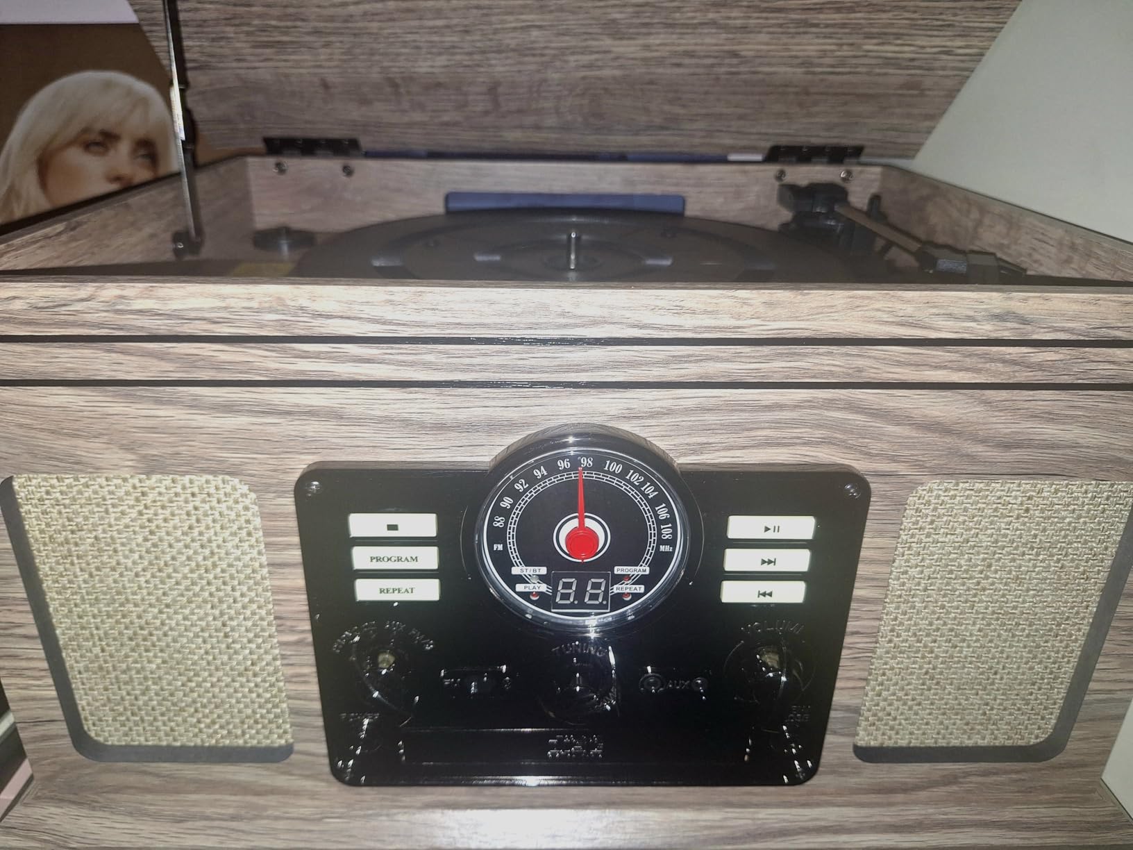 Victrola Quincy - 6-in-1 Bluetooth Record Player - Mahogany | Plays vinyl, CD, cassette and FM radio through built-in stereo speakers, Bluetooth and aux streaming, headphone jack customer photo 1
