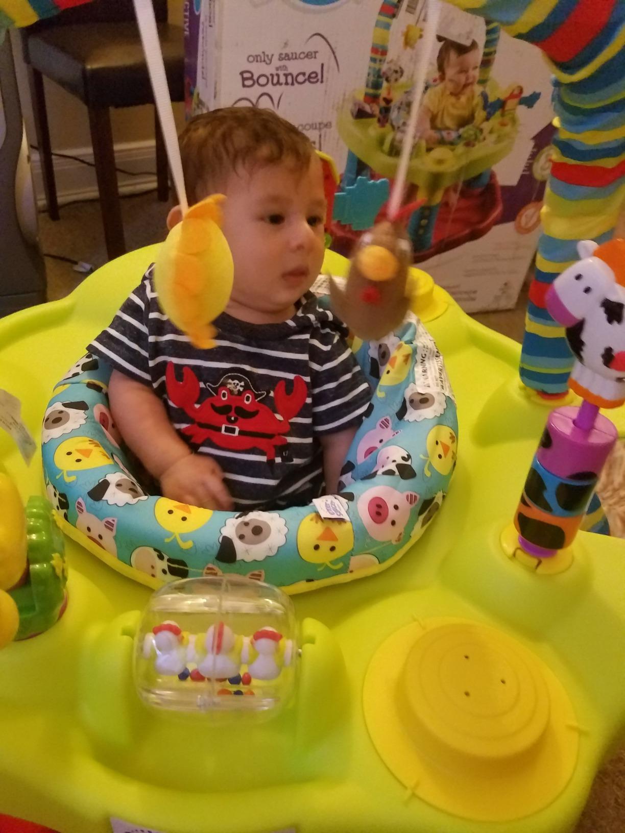 Evenflo Exersaucer Bouncing Activity Saucer, Sweet Tea Party | 3 Height Modes up to 30 in., Ages 4-12 Months, 7 Interactive Toys, 12+ Activities, Machine Washable Seat Pad customer photo 2