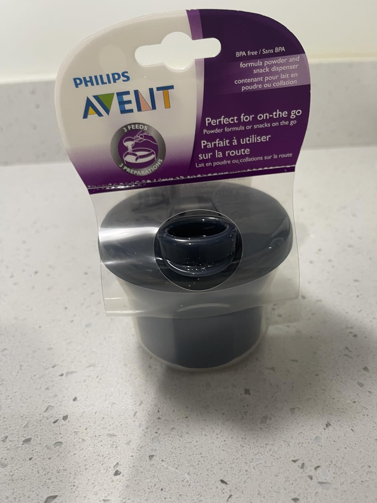 Philips Avent Formula Dispenser and Snack Cup, Grey | 3-Compartment Design, Rotating Cap, Travel-Friendly, BPA-Free, Dishwasher Safe, Microwave Safe, SCF135/18 customer photo 2