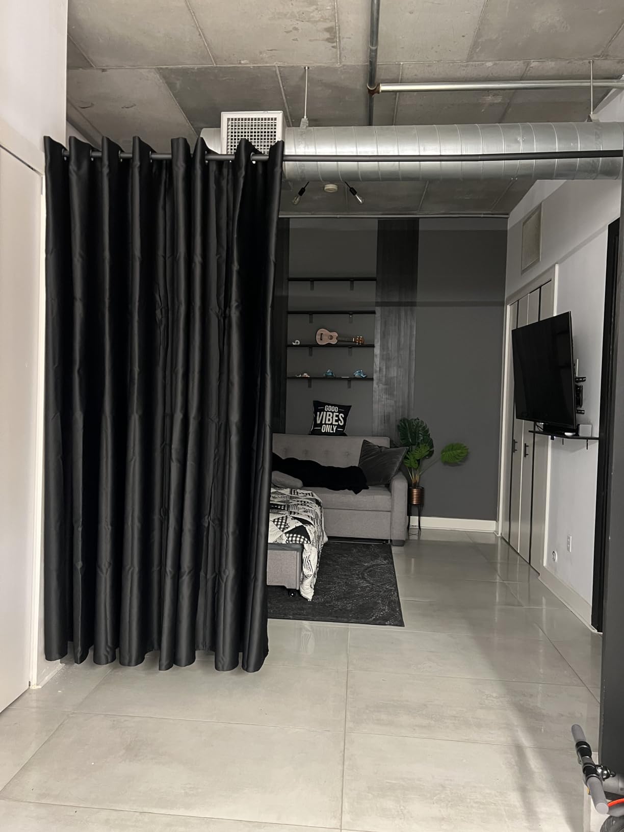 NICETOWN Black Room Divider Curtain for Doorway 7' Tall x 8.3' Wide 1 Panel | Lower Noise Blackout Sound Reducing Divider Curtain Screen Partitions Room Panel for Glass Window Sliding Door Patio customer photo 2