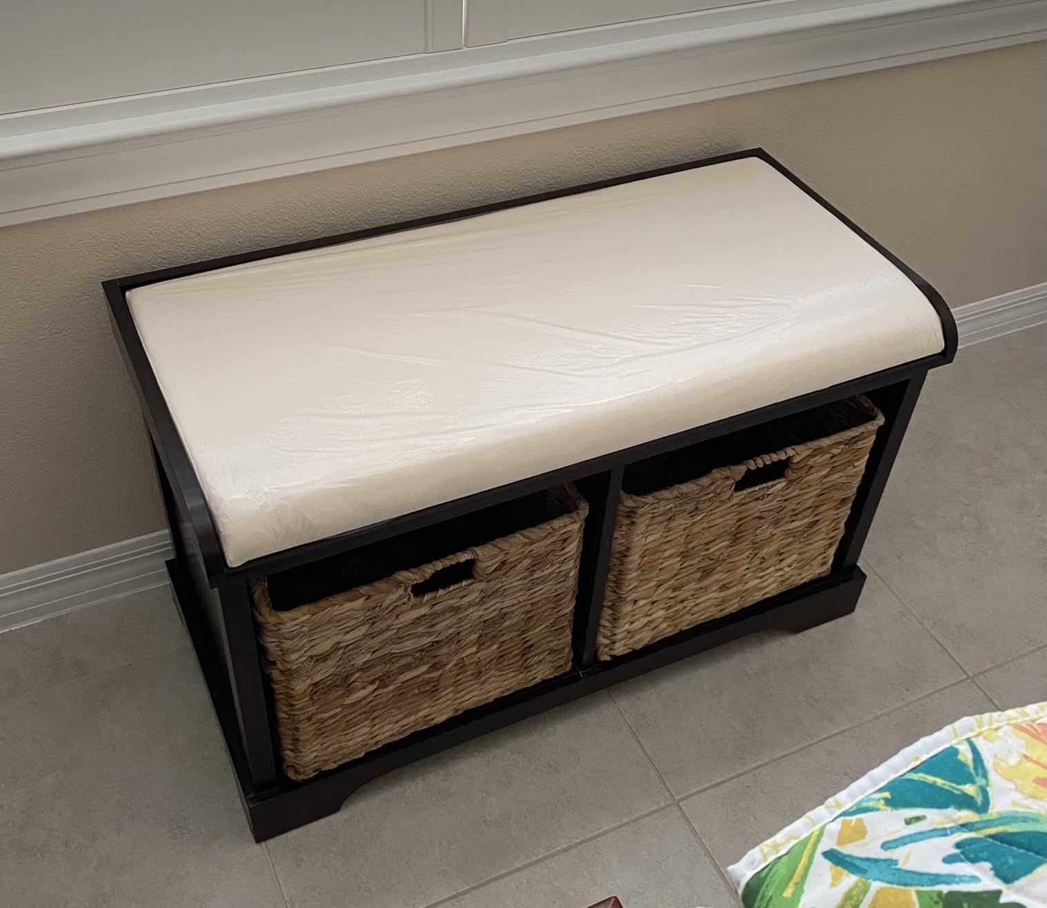 SAFAVIEH Furniture - Freddy 2-Basket Storage Bench - Brown - Solid Wood - Coastal Basket Storage Design - Ideal for Entryway, Living Room, Hallway, 18
