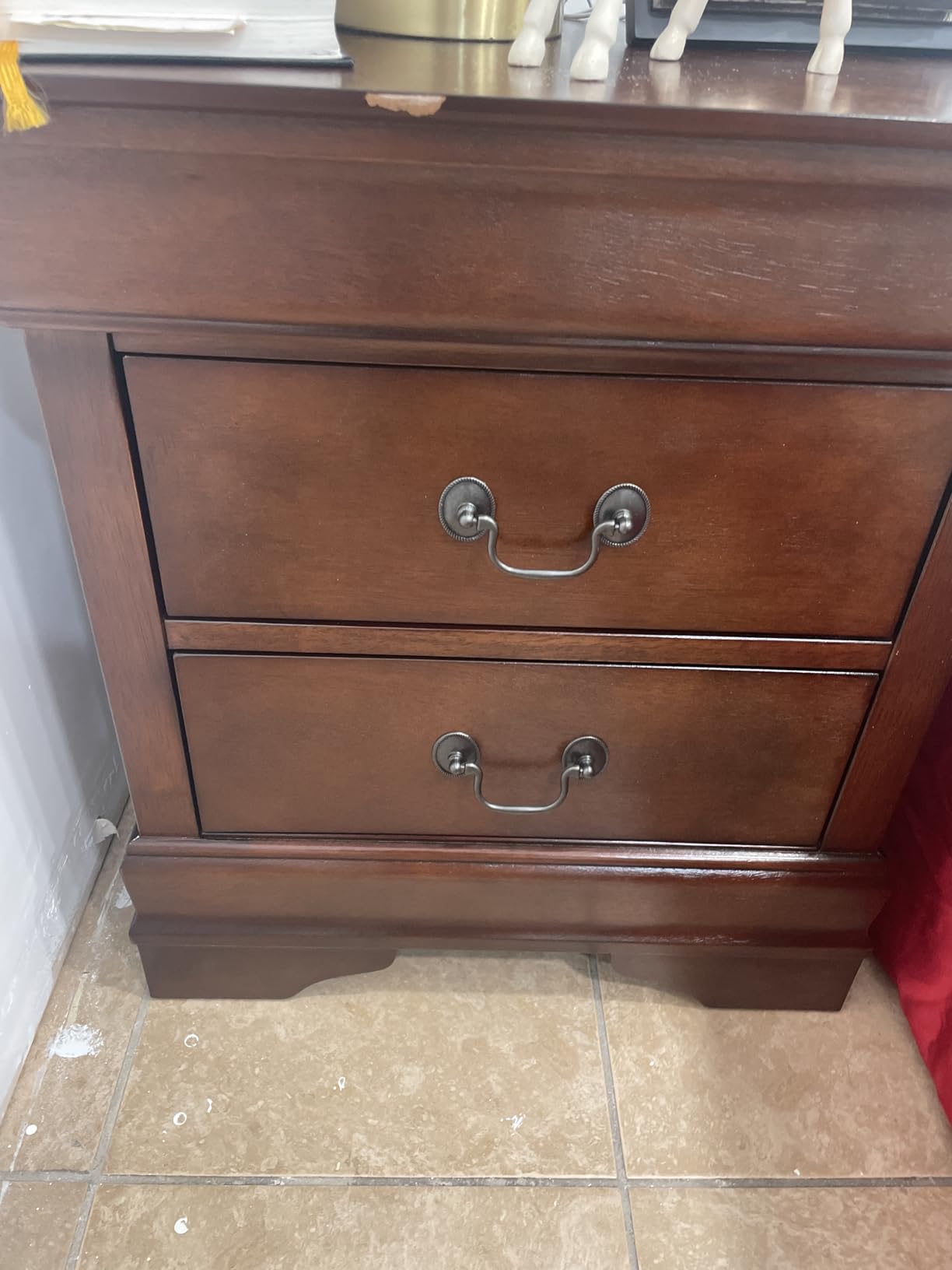 Signature Design by Ashley Alisdair 2 Drawer Nightstand, Reddish Brown, 21.63 in wide, Louis Philippe-style moulding, Metal slides beneath drawers, Antiqued bronze-tone pulls, Master bedroom use customer photo 2
