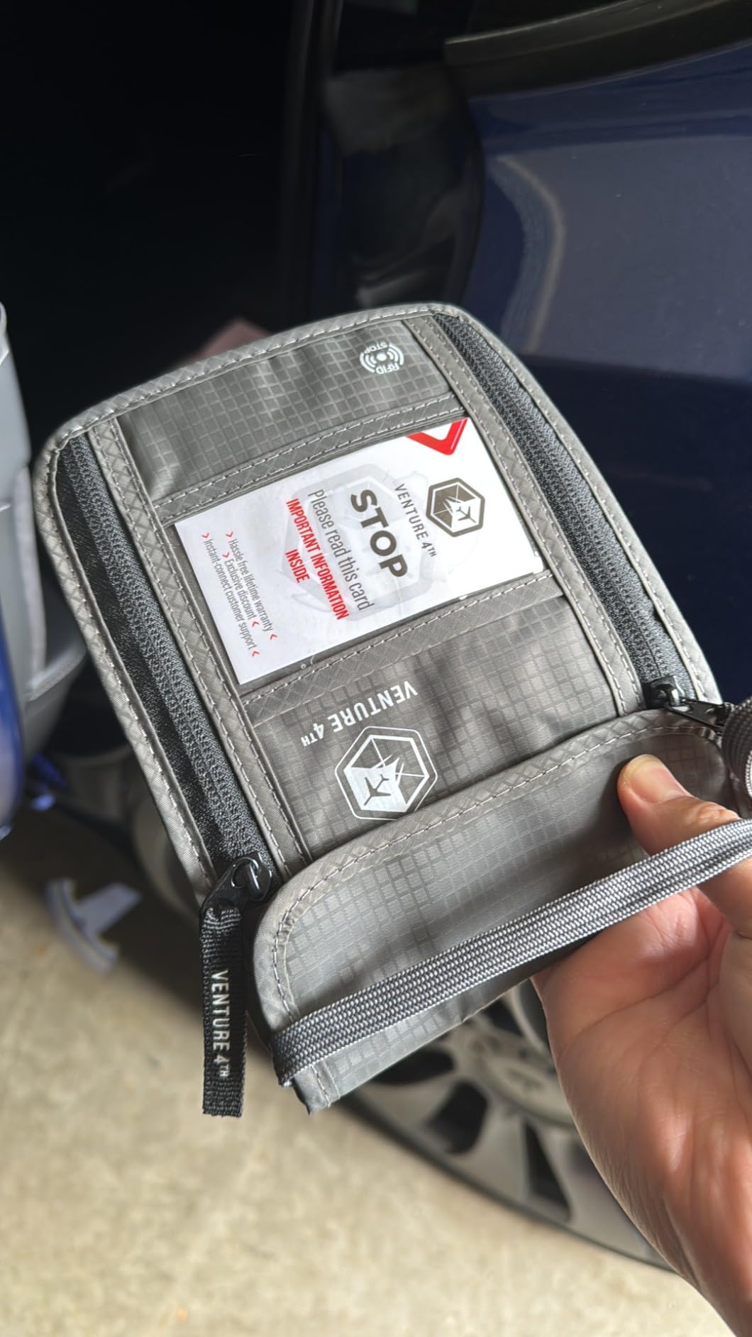 VENTURE 4TH Travel Neck Wallet, RFID Blocking Passport Holder - Gray customer photo 2