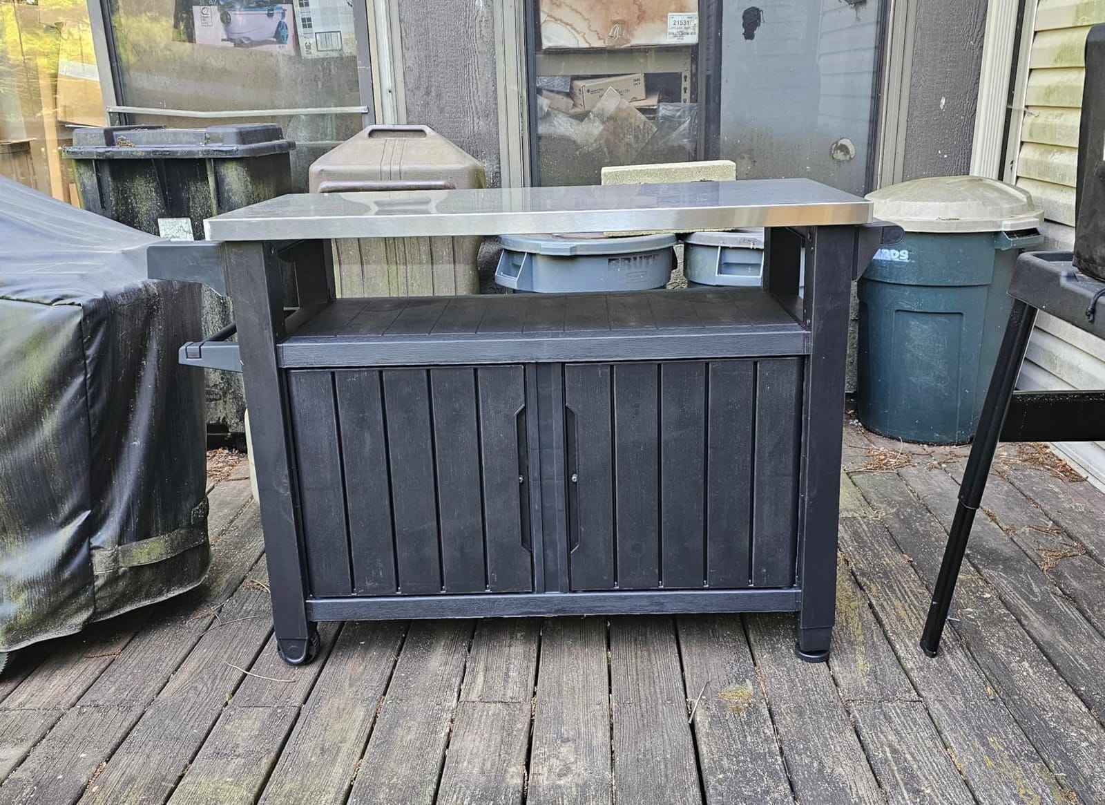 Keter Outdoor Rolling Table Cart for Food Prep, Storage, Dark Brown | Portable Kitchen Island Tabletop with Wheels for Bar & Grill, Drinks, Snacks, and Cooking customer photo 1
