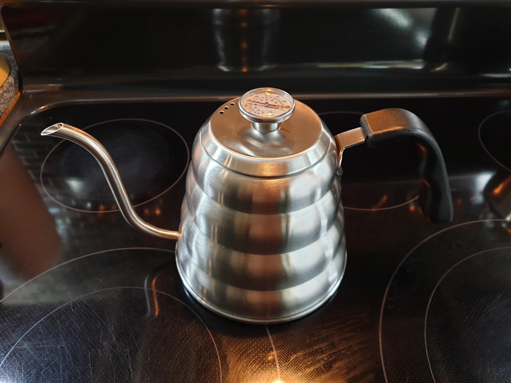 Barista Warrior Gooseneck Kettle with Thermometer - 1.2L Pour Over Coffee & Tea Kettle, 18/8 Stainless Steel Gooseneck Kettle Pot, Precision Pour Drip Spout, Suitable for All-Stoves (40 fl oz) customer photo 1