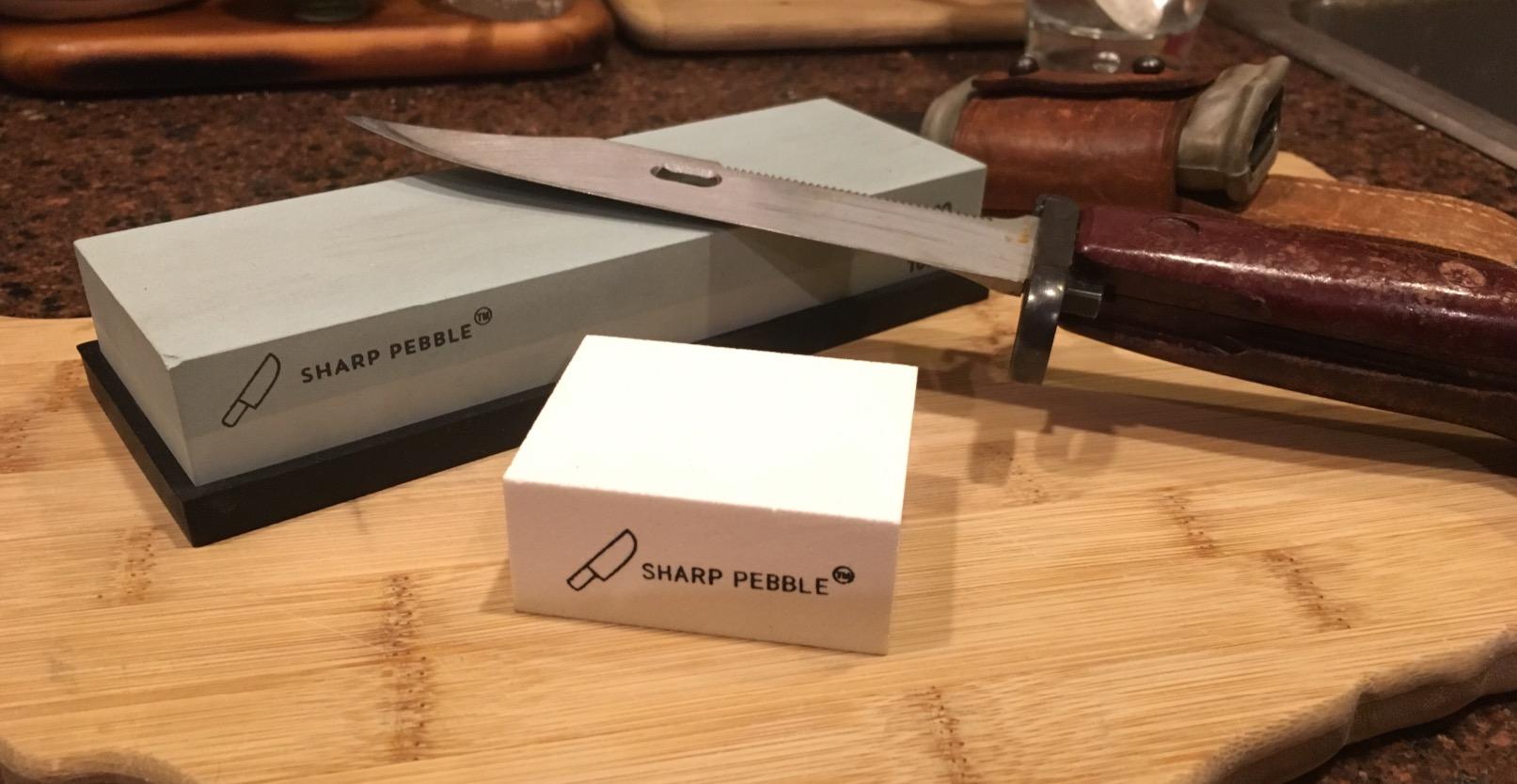 Sharp Pebble Whetstone Knife Sharpening Stone Kit - 2 Sided 400/1000 Grit | Razor Sharp Edges at Home - Wet Stone Kitchen Knife Sharpener with Flattening Stone, NonSlip Rubber Base & Angle Guide customer photo 2