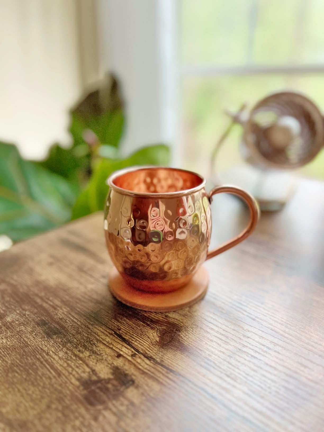 CopperMules Pure Copper Mugs - Hammered - Ayurvedic & Moscow Mule - 16oz | Set of 2 handcrafted mugs, hand-hammered, Raw copper interior, riveted handle, includes 2 leather coasters & copper straws customer photo 1