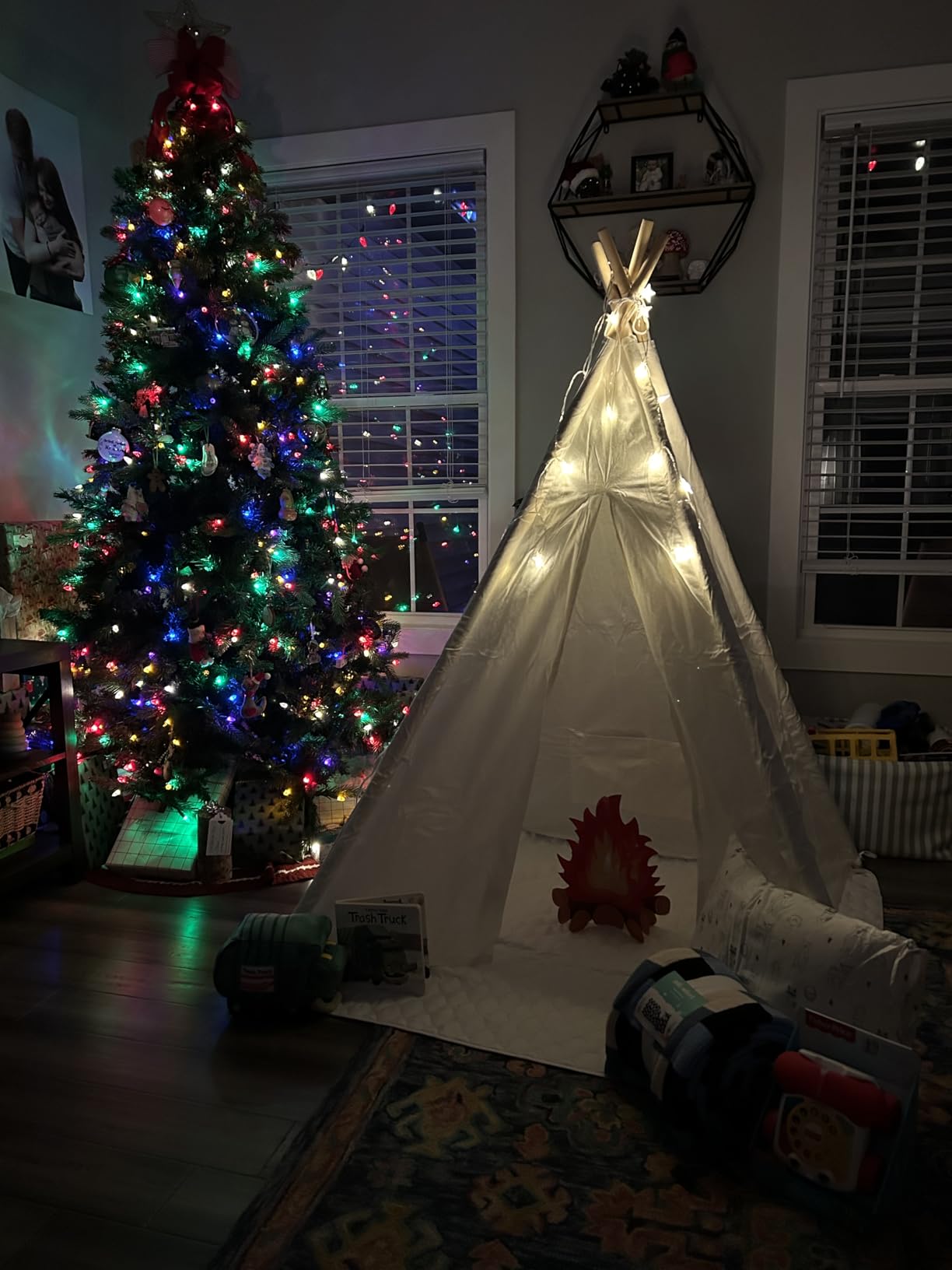 Little Dove Teepee Tent for Kids with Star Lights, Mat & Campfire Toy, Premium Cotton Canvas Kids Play Tent with Wooden Poles, Foldable Indoor Outdoor Playhouse with Carry Bag, Gift for Boys customer photo 1