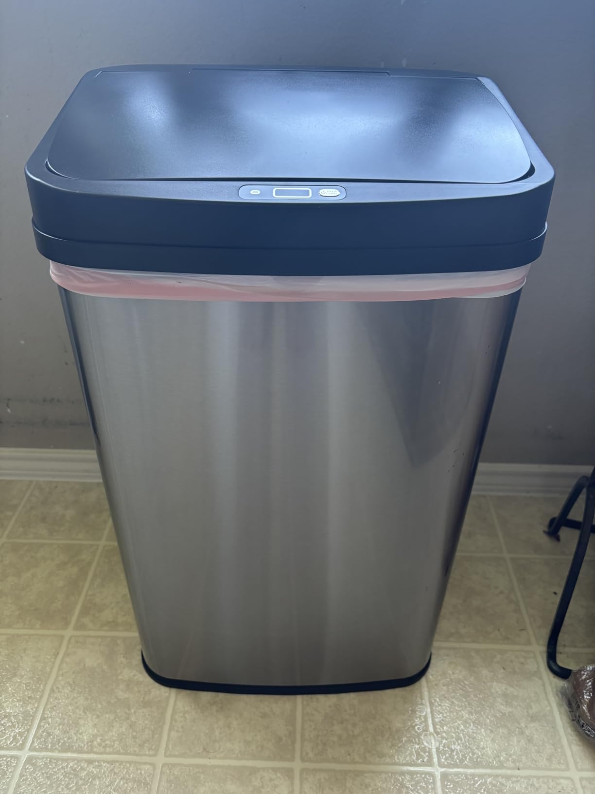 Ninestars 13 Gallon Automatic Trash Can, 50L Touchless Motion Sensor Garbage Can with Odor-Sealing Lid, Rectangular Stainless Steel, Black Trim customer photo 1