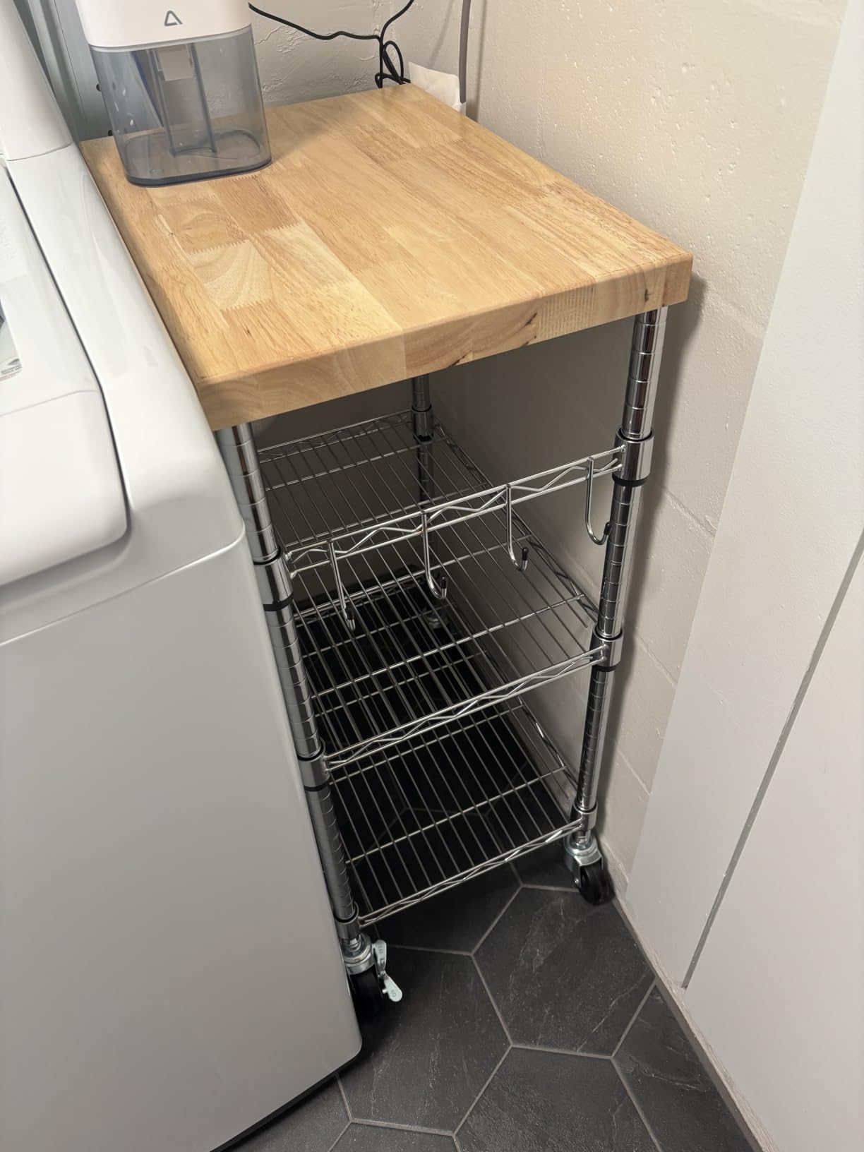 Amazon Basics Portable Kitchen 3-Tier Storage Rack on Caster Wheels with Adjustable 2 Shelves, 175 Pound Capacity, 21 x 15 x 36.7 inches (LxWxH), Wood/Chrome customer photo 2