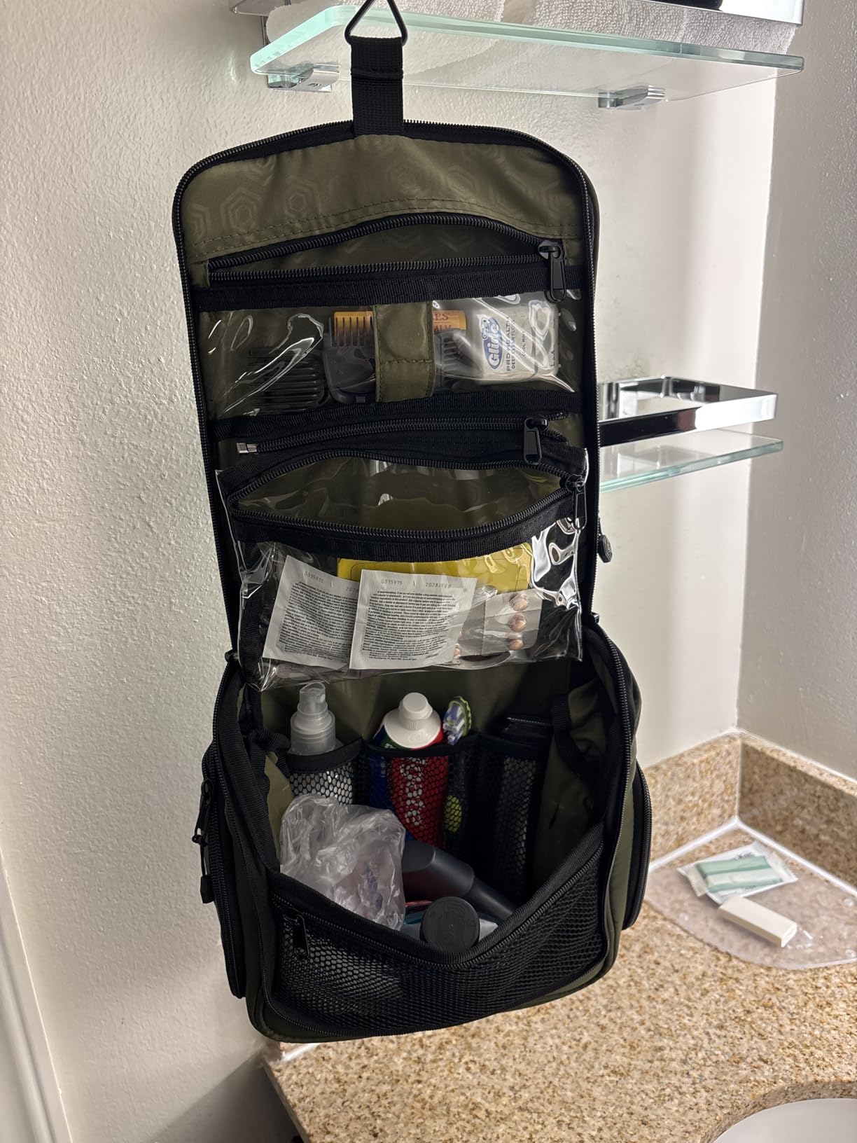 VENTURE 4TH Hanging Travel Toiletry Bag, 18 Compartments - Forest Green | Hangs on rails, hooks or doors; stands upright. Removable TSA pouch. Water-resistant Nylon 290D Twill, reinforced stitching. customer photo 1