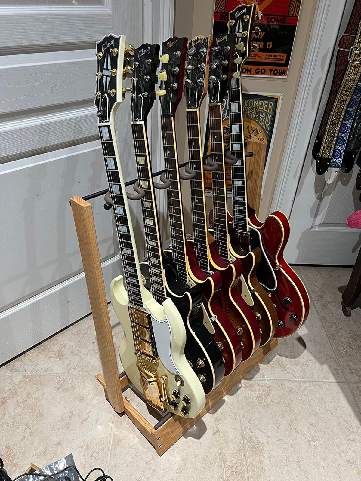 String Swing Guitar Stand, Multi Guitar Rack for Acoustic, Electric, Bass Guitars, Hand Welded Steel & Black Walnut Hardwood, Padded Guitar Holders, Guitar Stands Floor - USA Made customer photo 1
