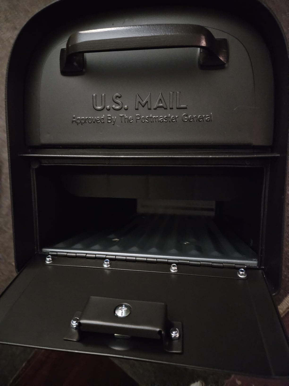 Architectural Mailboxes 6300B-10 Oasis 360 Locking Parcel Mailbox, Extra Large, Black, 6300B-10 | Galvanized steel build with a secure steel cam lock, dual access doors, and hopper delivery door. USPS approved. customer photo 1