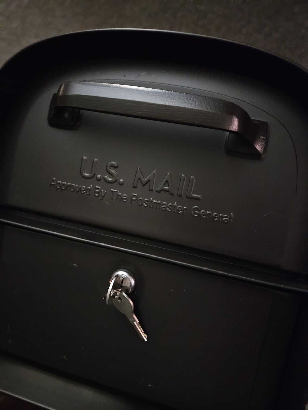 Architectural Mailboxes 6300B-10 Oasis 360 Locking Parcel Mailbox, Extra Large, Black, 6300B-10 | Galvanized steel build with a secure steel cam lock, dual access doors, and hopper delivery door. USPS approved. customer photo 2
