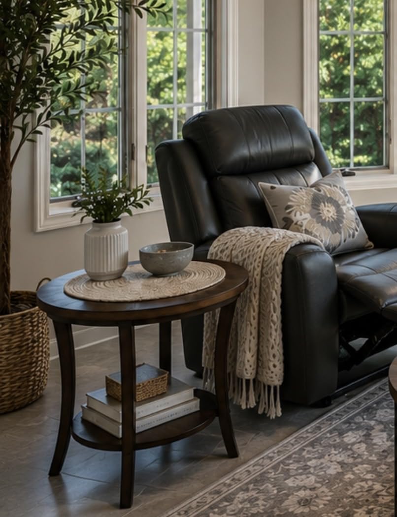 Roundhill Furniture Perth Contemporary Round End Table with Shelf, Espresso customer photo 2