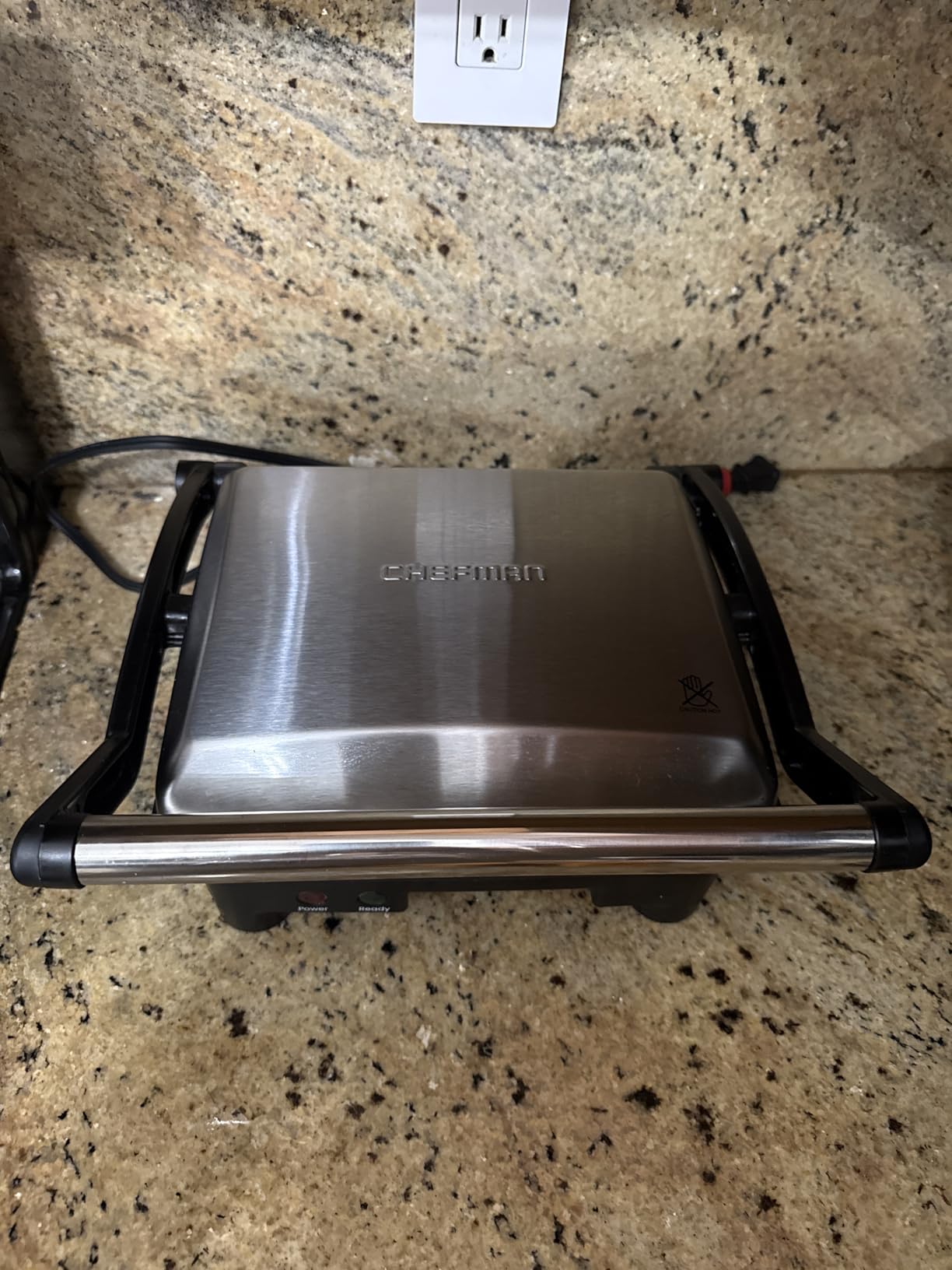 Chefman Panini Press Grill and Gourmet Sandwich Maker, 4 Slice, Non-Stick Coated Plates, Opens 180 Degrees, Stainless Steel, Removable Drip Tray, Black customer photo 2