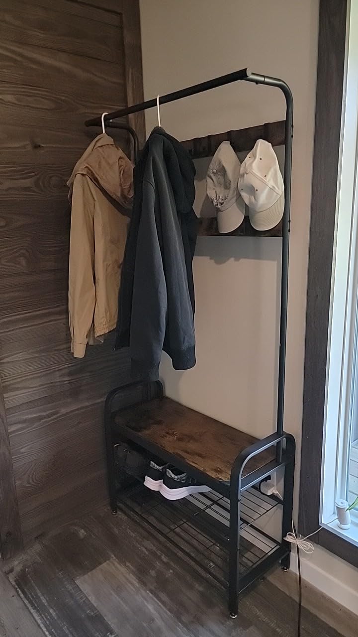 VASAGLE Coat Rack, Hall Tree with Shoe Bench for Entryway, Entryway Bench with Coat Rack, 4-in-1, with 9 Removable Hooks, a Hanging Rod, 13.3 x 28.3 x 72.1 Inches, Rustic Brown and Black UHSR40B customer photo 1