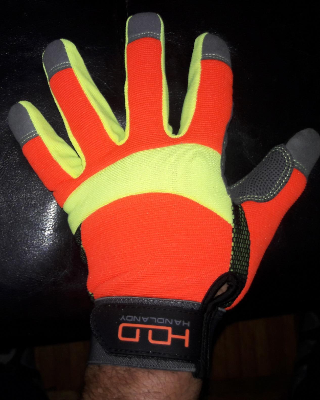 HANDLANDY Hi-vis Reflective Work Gloves, Anti Vibration Safety Gloves, Touch Screen, Orange Flexible Spandex Back customer photo 1
