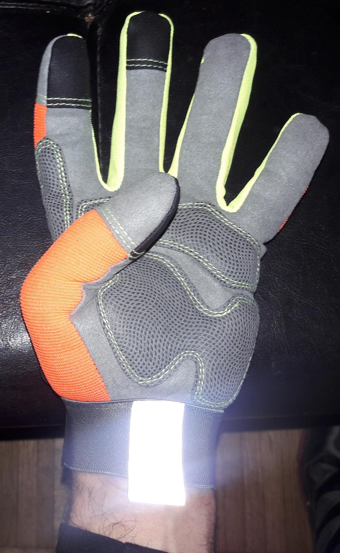 HANDLANDY Hi-vis Reflective Work Gloves, Anti Vibration Safety Gloves, Touch Screen, Orange Flexible Spandex Back customer photo 2