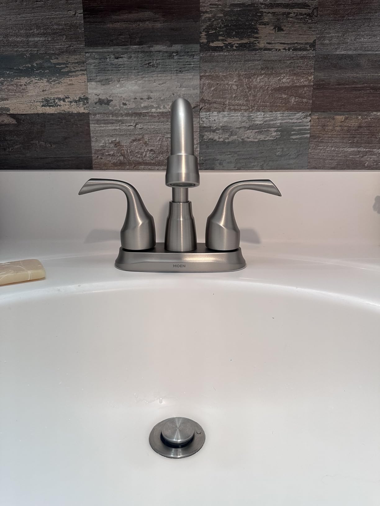 Moen Idora Spot Resist Brushed Nickel Two-Handle Centerset Bathroom Sink Faucet with Drain Assembly, 84115SRN customer photo 1