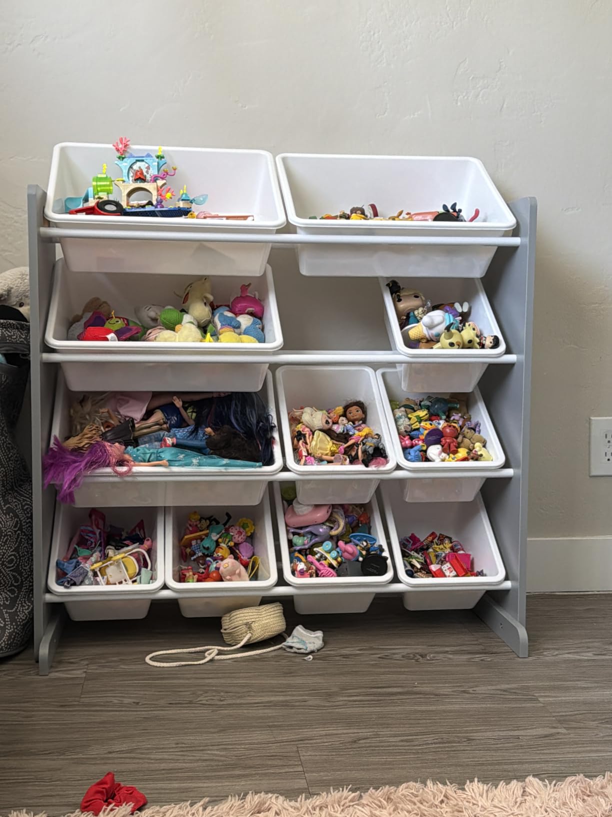 Humble Crew Kids Toy Organizer with 12 Bins, 4 Tier Storage for Playroom | Sturdy wood and steel toddler shelf, removable BPA-free containers, wall anchor anti-tip safety kit for bedroom or classroom customer photo 1