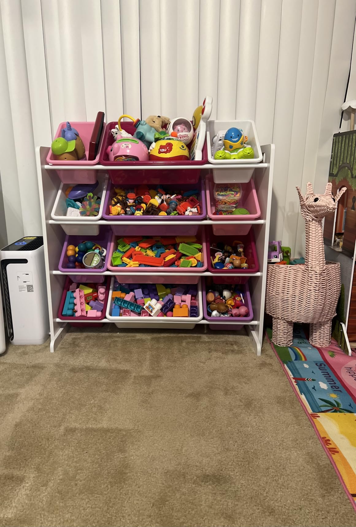 Humble Crew Kids Toy Organizer with 12 Bins, 4 Tier Storage for Playroom | Sturdy wood and steel toddler shelf, removable BPA-free containers, wall anchor anti-tip safety kit for bedroom or classroom customer photo 2