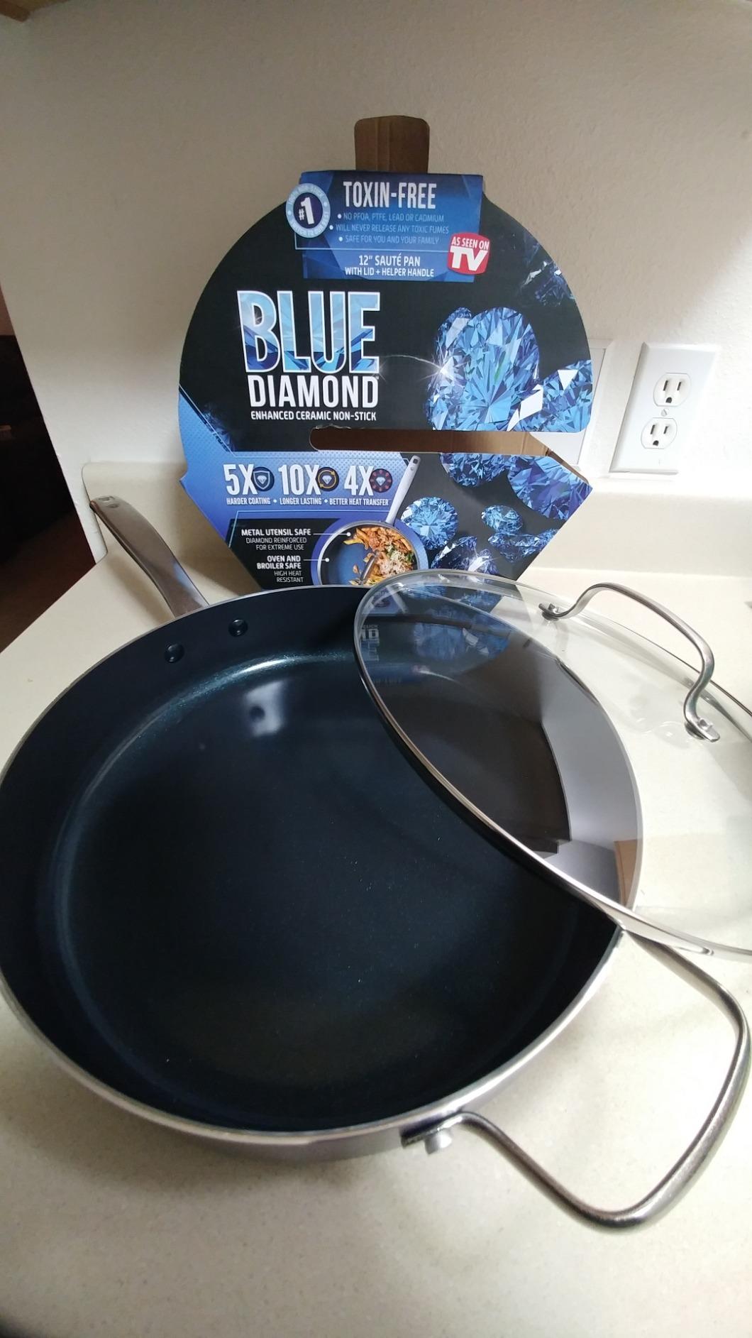Blue Diamond 5QT Diamond Infused Ceramic Nonstick Sauté Pan with Lid, Blue | PFAS-Free Ceramic Nonstick Jumbo Cooker Skillet, Dishwasher & Oven Safe, Durable Metal Utensil Safe, Soups, Glass Lid customer photo 2