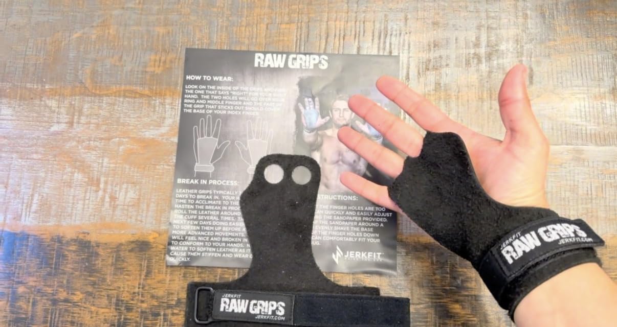 JerkFit Raw Grips 3.0, 2 Finger Leather Gymnastics Grips - Pull Up Grips for Cross Training Hand Protection - Hand Grips for Gymnastics Bars, Palm Guards for Athletes to Prevent Rips and Blisters customer photo 2