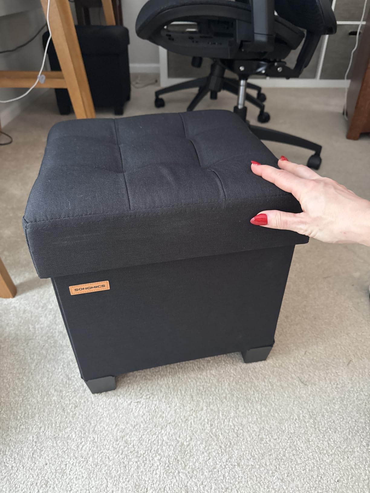 SONGMICS Storage Ottoman, Small Ottoman Foot Rest with Legs, 15 x 15 x 15.7 Inches Foot Stool, Load up to 660 lb, for Living Room, Bedroom, Dorm, Dark Gray ULSF14GYZ customer photo 1