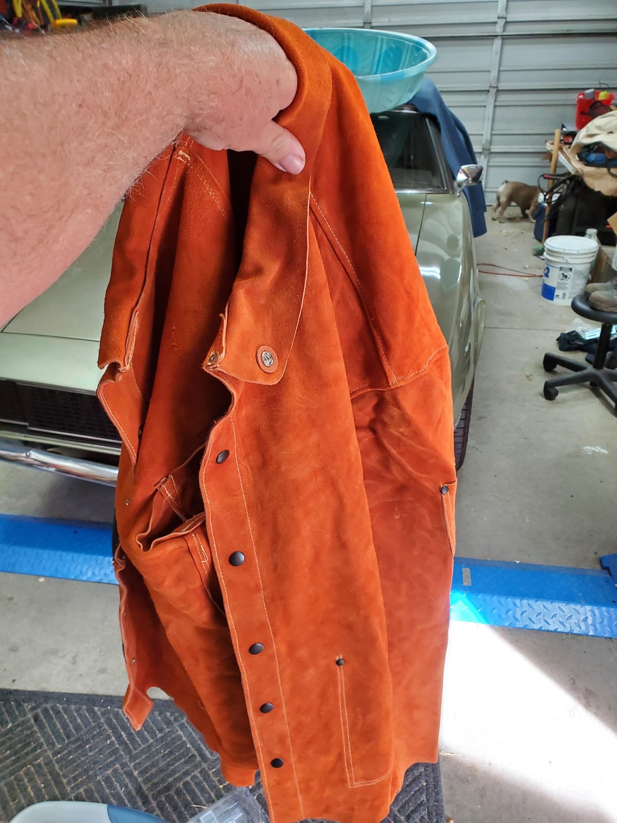 QeeLink Leather Welding Jacket - Flame-Resistant Heavy Duty Work Welder Jackets - Split Cowhide Welding Coat for Men Women customer photo 2