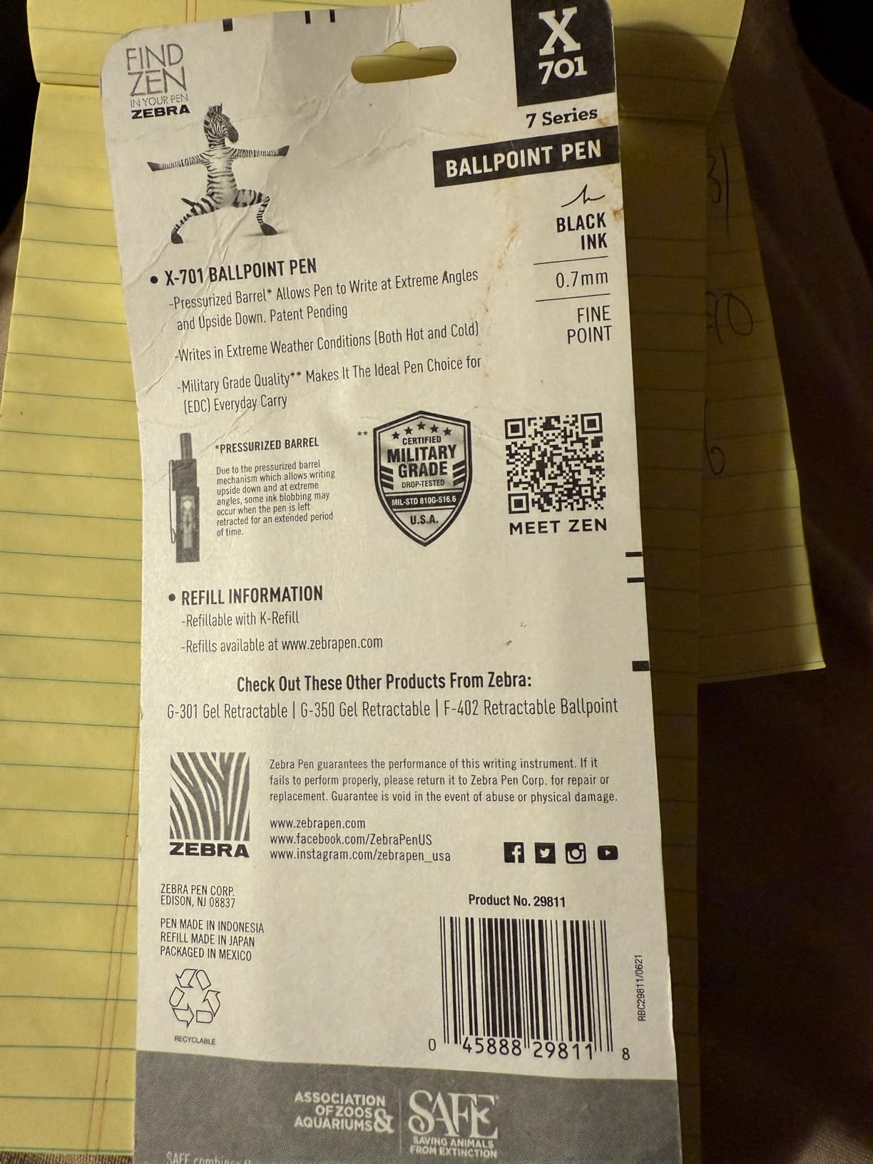 Zebra Pen STEEL X-701 Tactical Ballpoint Pen, Black Ink, 0.7mm, 1-Pack | Writes in Extreme Conditions, Non Reflective Matte Black Stainless Steel Barrel, Refillable, Lanyard Loop, + Refills (29811) customer photo 1