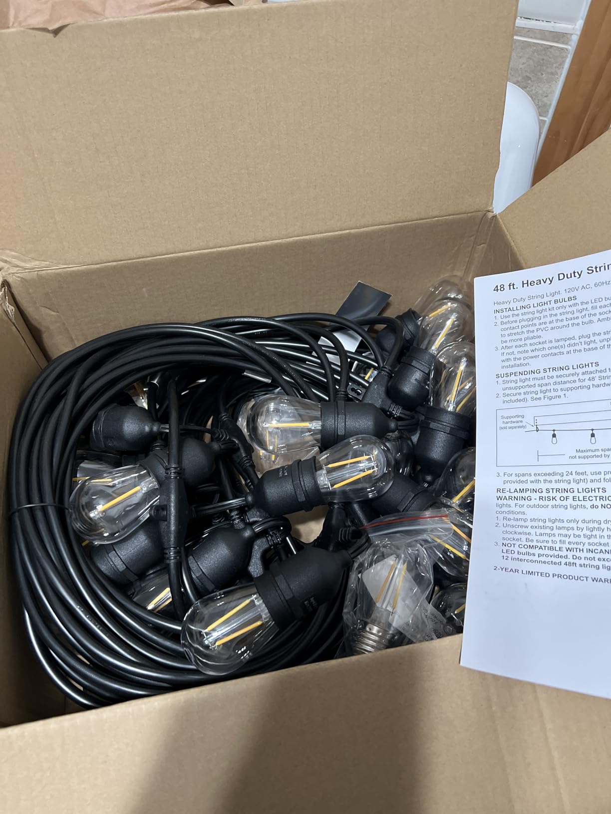 Banord Outdoor String Lights Commercial Grade 96ft Waterproof with 30 S14 Shatterproof Dimmable LED Bulbs, Heavy Duty Hanging Lights for Patio Garden Backyard Decoration, 2W 2x48ft Strands customer photo 1