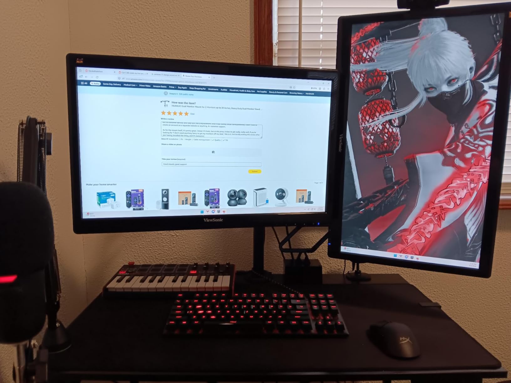 HUANUO Dual Monitor Mount for 2 Monitors up to 32 inches, Heavy Duty Dual Monitor Stand Holds up to 17.6lbs, Dual Monitor Arm with Height Adjustable Tilt Swivel Rotate, VESA Hole 75mm or 100mm customer photo 2