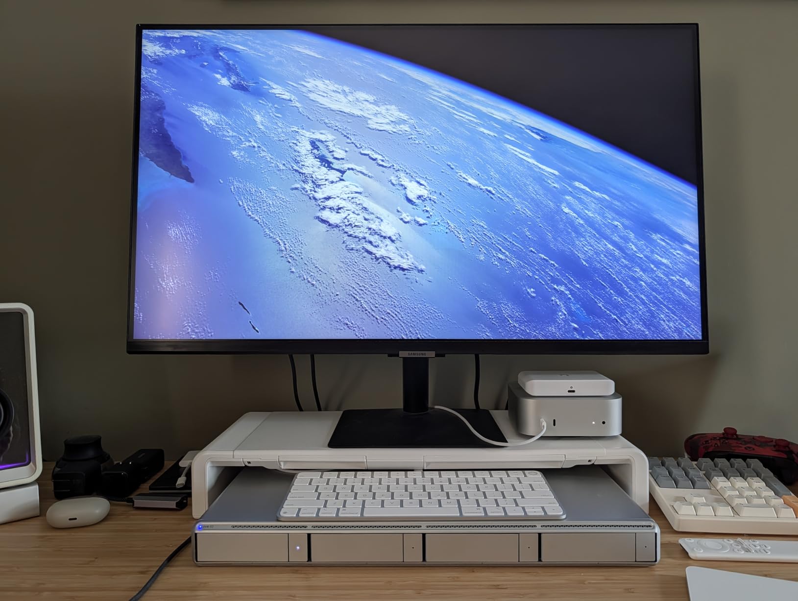 Monitor Stand Riser, Klearlook Foldable, Height Adjustable Computer Stand, Desk Shelf Riser with Storage Drawer & Tablet Phone Stand for Desktop, Laptop (White) customer photo 2