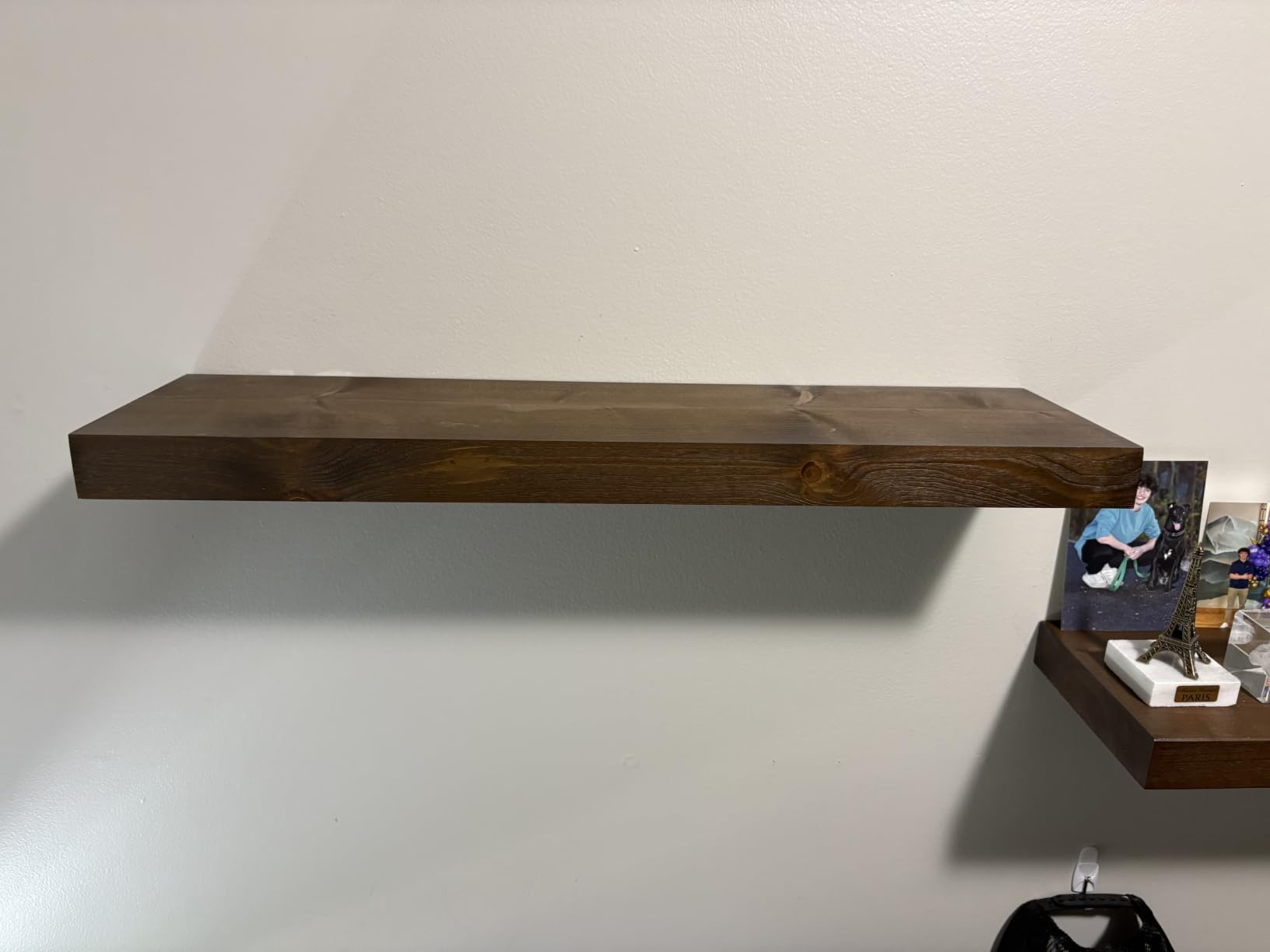Solid Wood Floating Shelves for Wall 24 Inch Walnut, Wooden Bathroom Shelf | Real Wood, Wall Mounted, Rustic Farmhouse, Bedroom Kitchen Living Room, Walnut Finish, 24W x 6,7D, Set of 2 customer photo 1