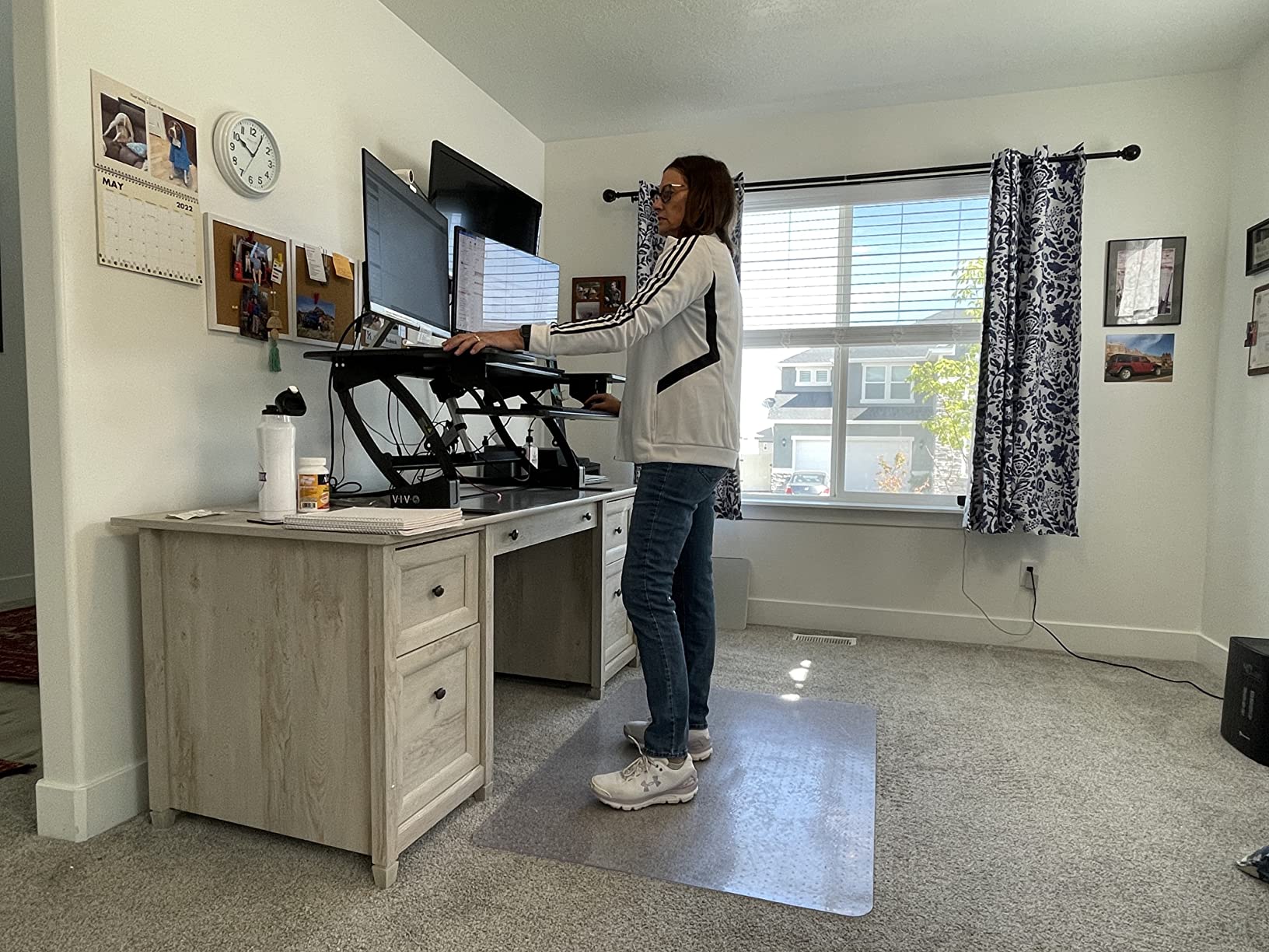 VIVO Black 42 inch Electric Desk Converter, DESK-V000VLE | Large, Height Adjustable, Stand Up Desk Riser, Wide Keyboard Tray, Standing Dual Monitor and Laptop Workstation, V Series customer photo 2