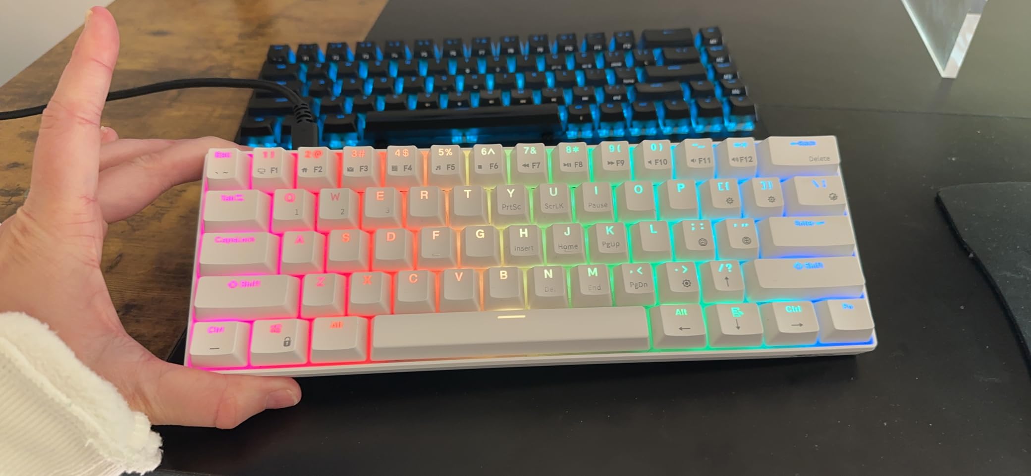 RK ROYAL KLUDGE RK61 60% Mechanical Gaming Keyboard with Coiled Cable, 2.4Ghz/Bluetooth/Wired, Wireless Bluetooth Mini Keyboard 61 Keys, RGB Hot-Swappable Red Switch, Ergonomic Design - Black customer photo 1
