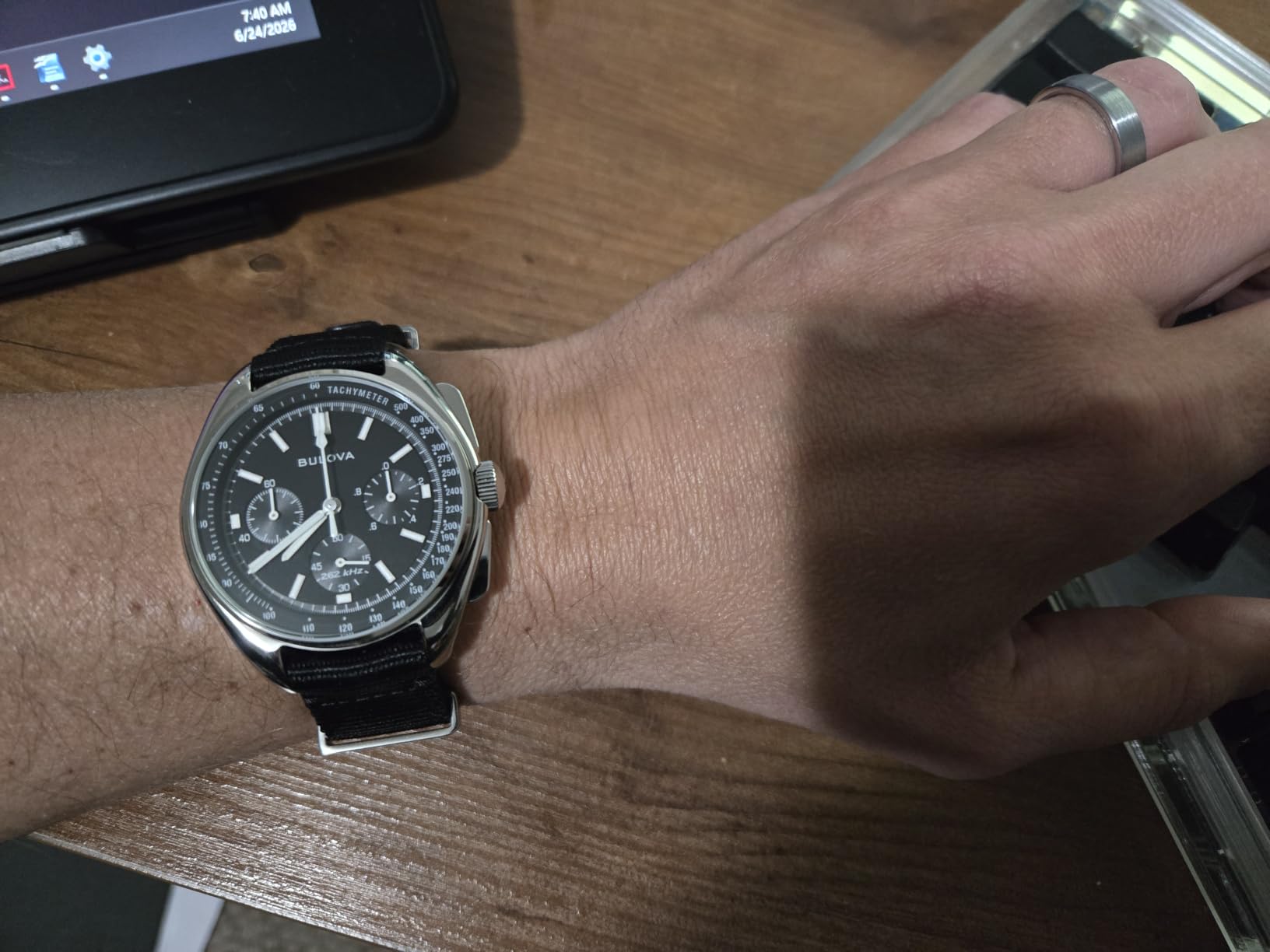 Bulova Men's Archive Series Lunar Pilot 6-Hand Chronograph High Performance Quartz Stainless Steel, Black NATO Strap and Sapphire Crystal Style: 96A225 customer photo 2
