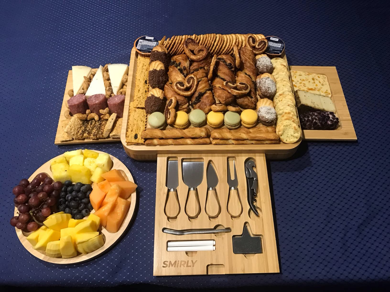 SMIRLY Charcuterie Boards Set, Large Cheese Board Set, Bamboo | House Warming Gift, Wedding Gift for Couple, Bridal Shower Gift, Cheese Board Gift Set, Detachable Drawer Design, 3-Drawer customer photo 2