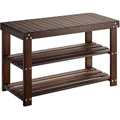 Pipishell 3 Tier Bamboo Shoe Rack Bench for Entryway, Brown | 100% natural bamboo, sturdy and durable, 300 lbs weight capacity, space-saving shoe organizer, easy assembly, holds 6-8 pairs customer photo 1