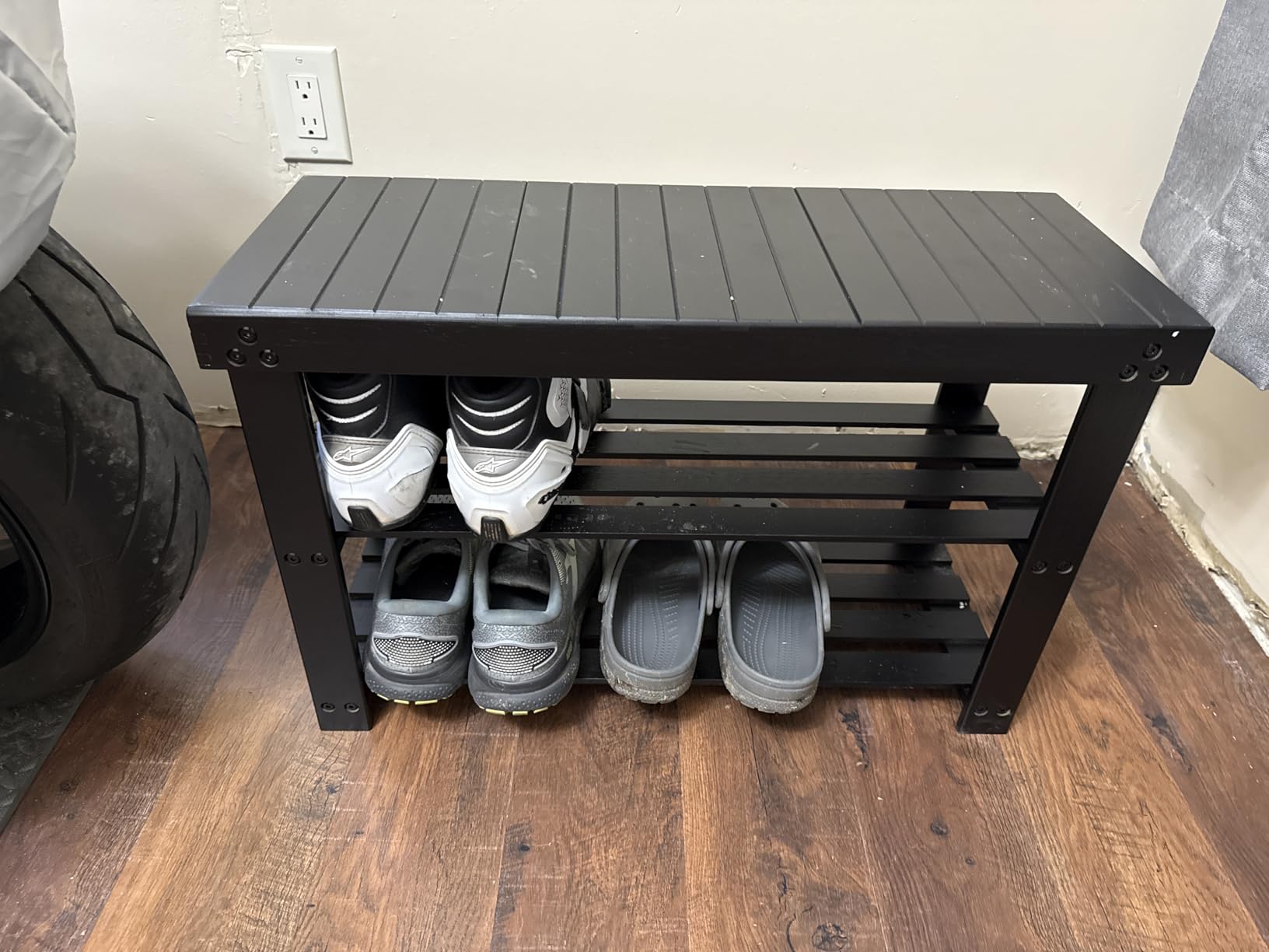 Pipishell 3 Tier Bamboo Shoe Rack Bench for Entryway, Brown | 100% natural bamboo, sturdy and durable, 300 lbs weight capacity, space-saving shoe organizer, easy assembly, holds 6-8 pairs customer photo 2