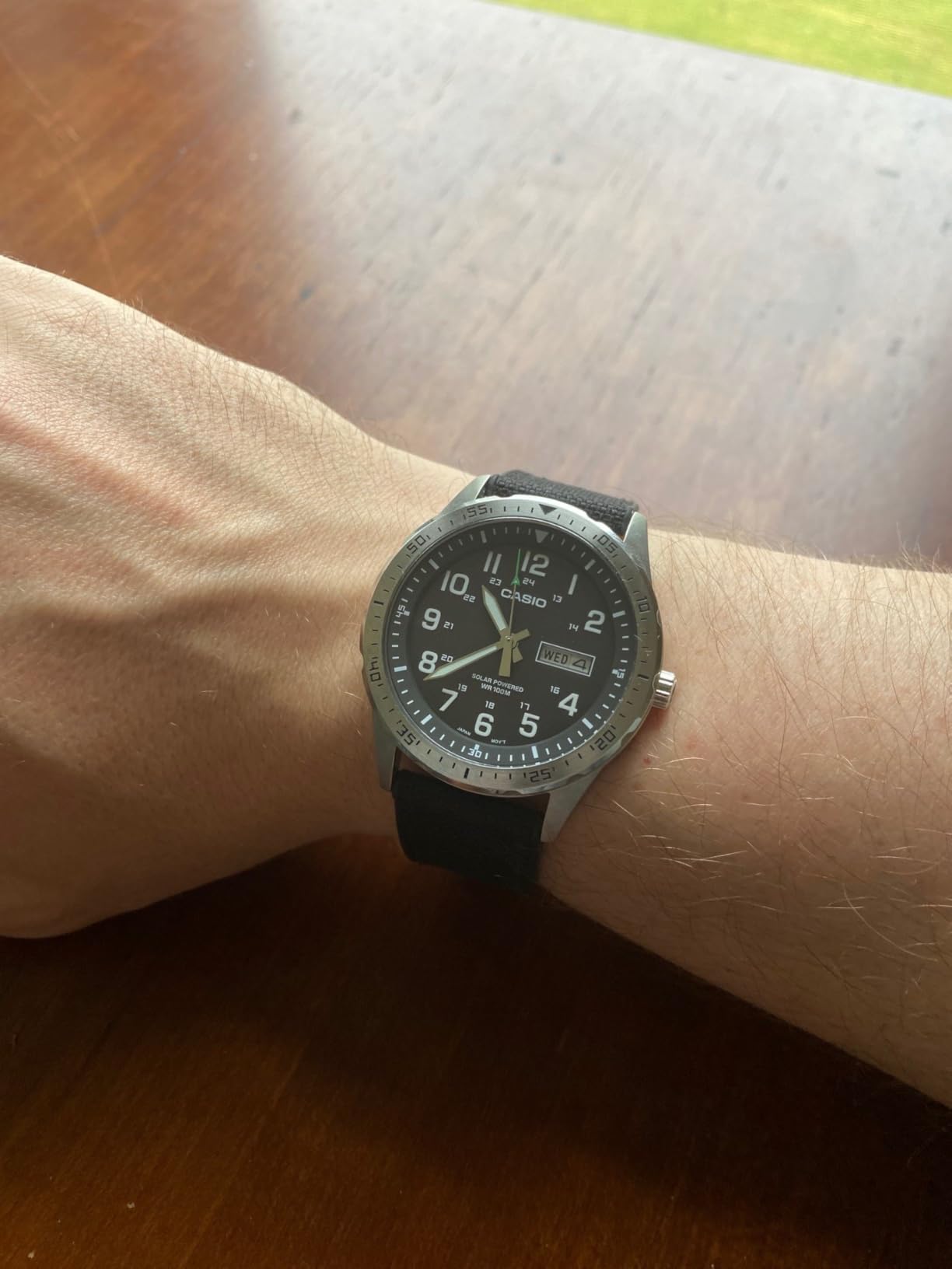 Casio MTPS120L Series | Unisex Analog Watch | 100M WR | Stainless Steel Case | 3 Hand Analog (HR, Min, SEC) | Date Display | Low Battery Alert | Military Styling | Solar Powered customer photo 2