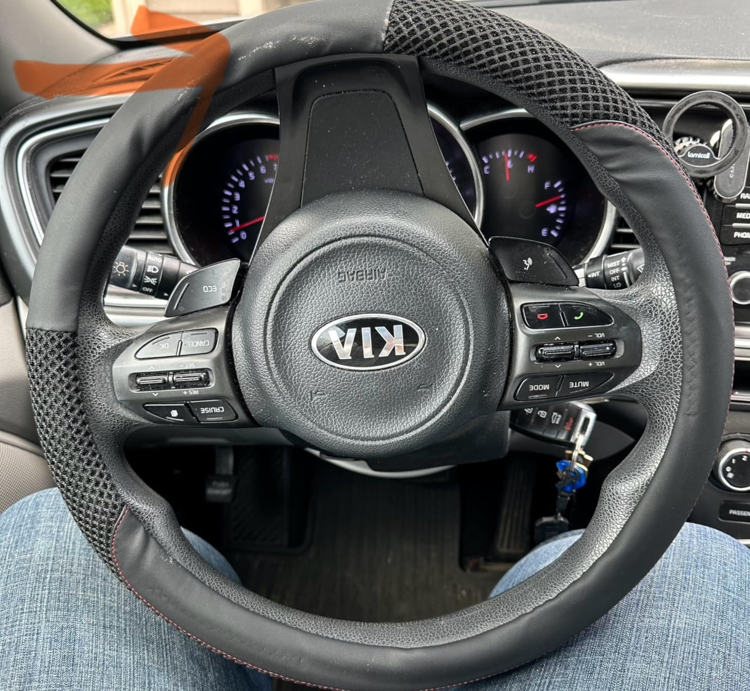 KAFEEK Steering Wheel Cover, Cooling Ice Silk Leather, 15 Inch, Black | Breathable Mesh, Anti-Slip Car Grip, Heat Resistant for Summer, Sweat Proof Comfort customer photo 2