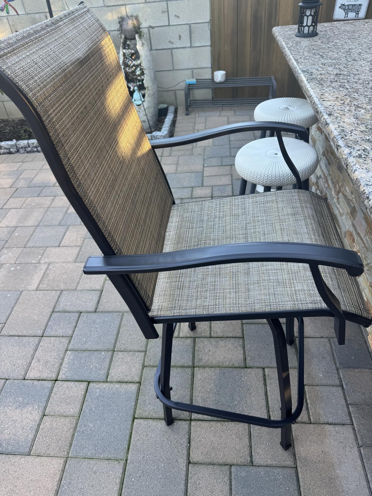 PHI VILLA 3 Piece Outdoor Swivel Bar Stools Set, Bar Height Patio Set | with 2 Padded Brown Textilene Fabric Chairs, All-Weather High Top Patio Bistro Pub Table and Chairs Furniture customer photo 1