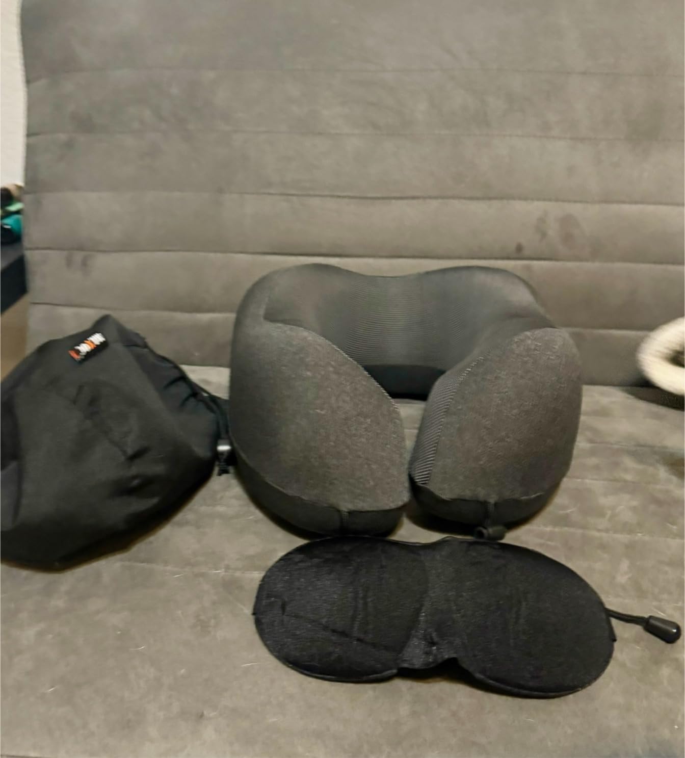 MLVOC Airplane Travel Neck Pillow for Sleeping, 3D-Eye Mask & Earplugs Kit | 3-in-1 Compact Lightweight Travel Pillow Kit, Curved Neck & Chin Support, Rope Lock Fit, Pure Memory Foam, Car, Train Travel customer photo 1