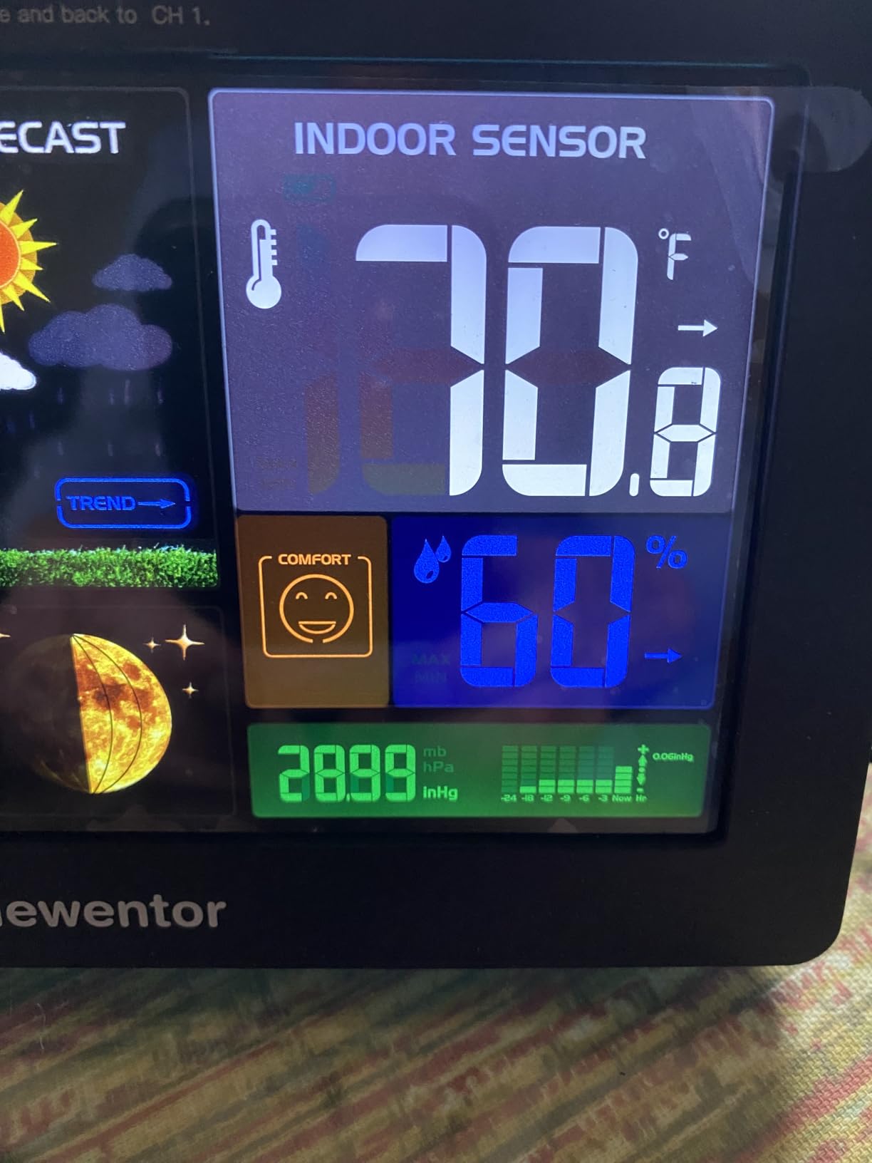 Newentor Weather Station Wireless Indoor Outdoor Thermometer, Black, 1 Sensor | Color Display Digital Weather Thermometer with Atomic Clock, Barometric Pressure, Forecast Station, Adjustable Backlight customer photo 2