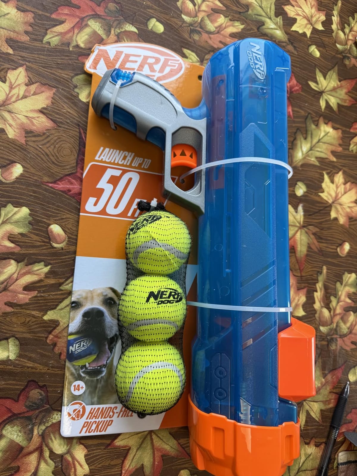 Nerf Dog Tennis Ball Blaster Dog Toy Gift Set, Tennis Ball Dog Fetch Toy Launches up to 50 ft, Dog Ball Thrower for All Breeds Includes Translucent Blue Tennis Ball Launcher and 3 Dog Tennis Balls customer photo 1